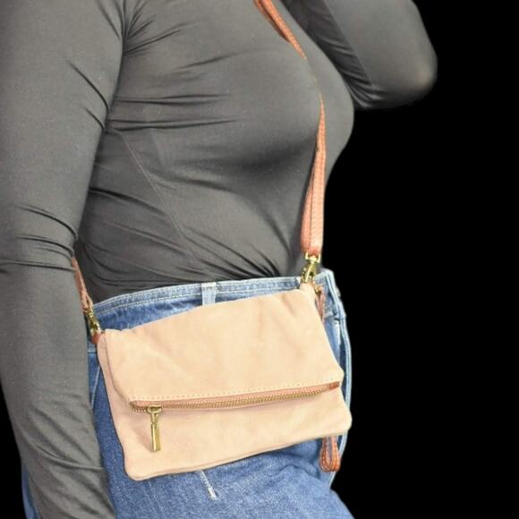 Toscana Convertible Bag Brown Foldover Crossbody Leather Minimalist Clutch Pouch - Picture 6 of 14